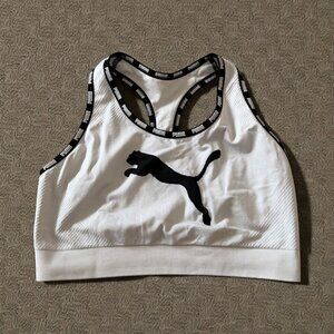 PUMA White Black Racerback Bra Size Medium